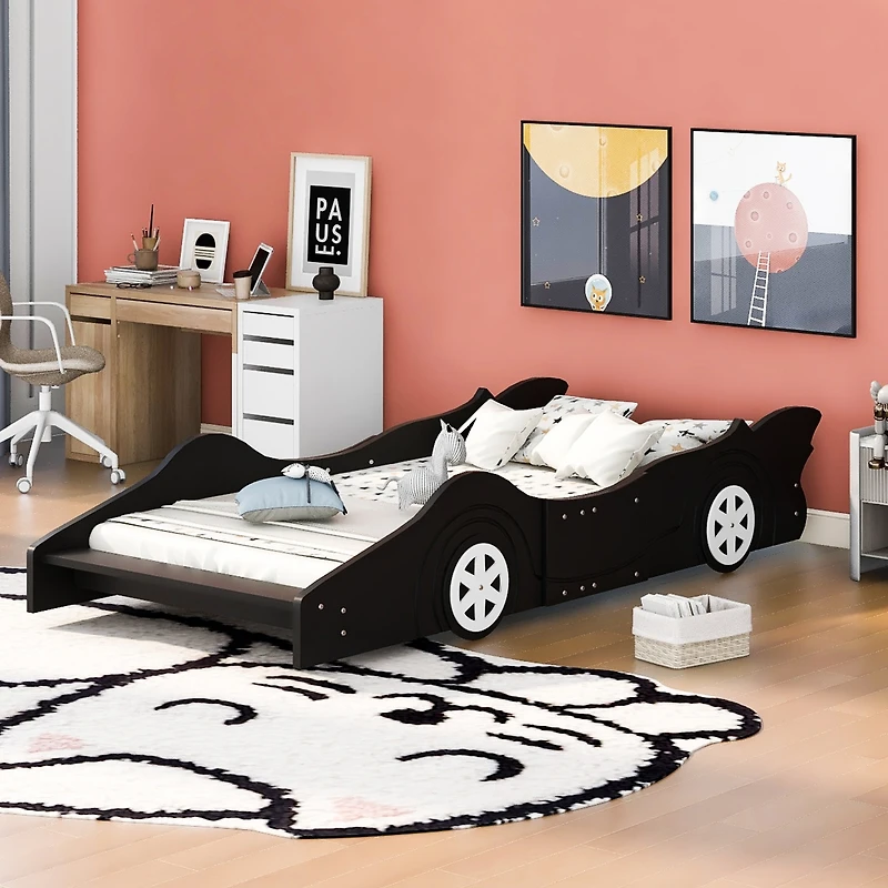 Streamdale Twin Race Car-Shaped Platform Bed With Wheels