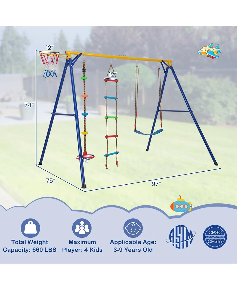 Slickblue Boys 4-in-1 660 lbs Heavy Duty Swing Set Aged 3-9 Years Old-Yellow