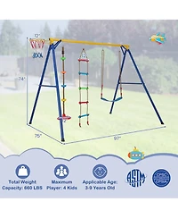 Slickblue Boys 4-in-1 660 lbs Heavy Duty Swing Set Aged 3-9 Years Old-Yellow