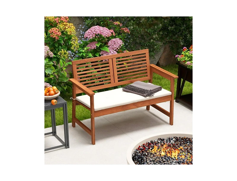Slickblue 2-Person Solid Wood Patio Bench with Backrest and Cushion