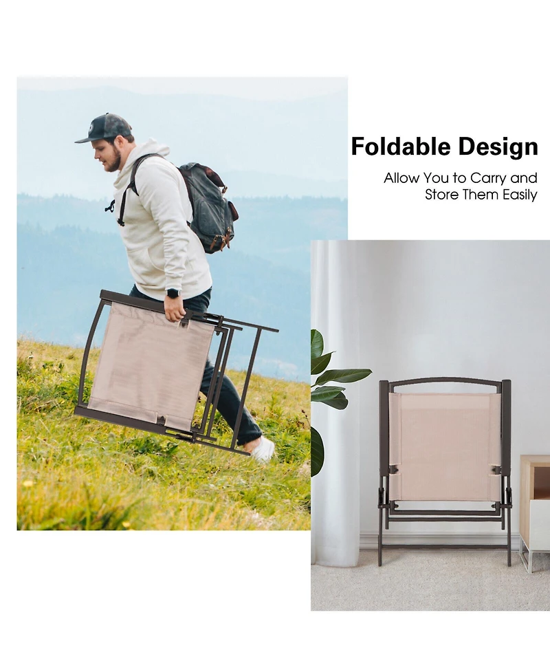 Slickblue Set of 2 Patio Dining Chairs with Armrests and Rustproof Steel Frame-Beige