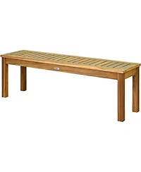 Gymax Set of 2 Acacia Wood Bench Dining Bench Patio Garden w/ Slatted Seat Indonesia Teak