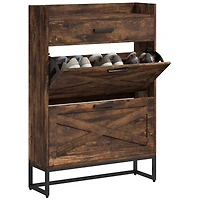 Homcom Narrow Shoe Cabinet with 2 Flip Doors and Top Drawer,