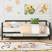 Streamdale Twin Metal Daybed With Adjustable Trundle, Pop Up Silver