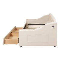 Twin Upholstered Daybed With Storage Armrests And Usb Port