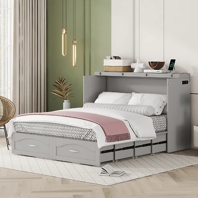 Streamdale Queen Size Wall Bed with Drawer and Charging Ports