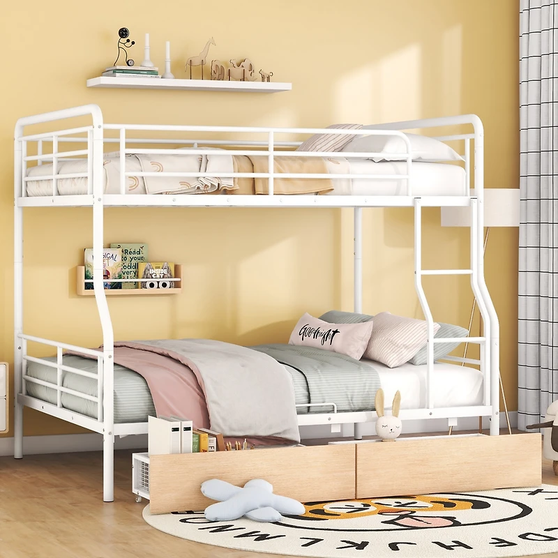 Streamdale Full Xl Over Queen Metal Bunk Bed with 2 Drawers, Black