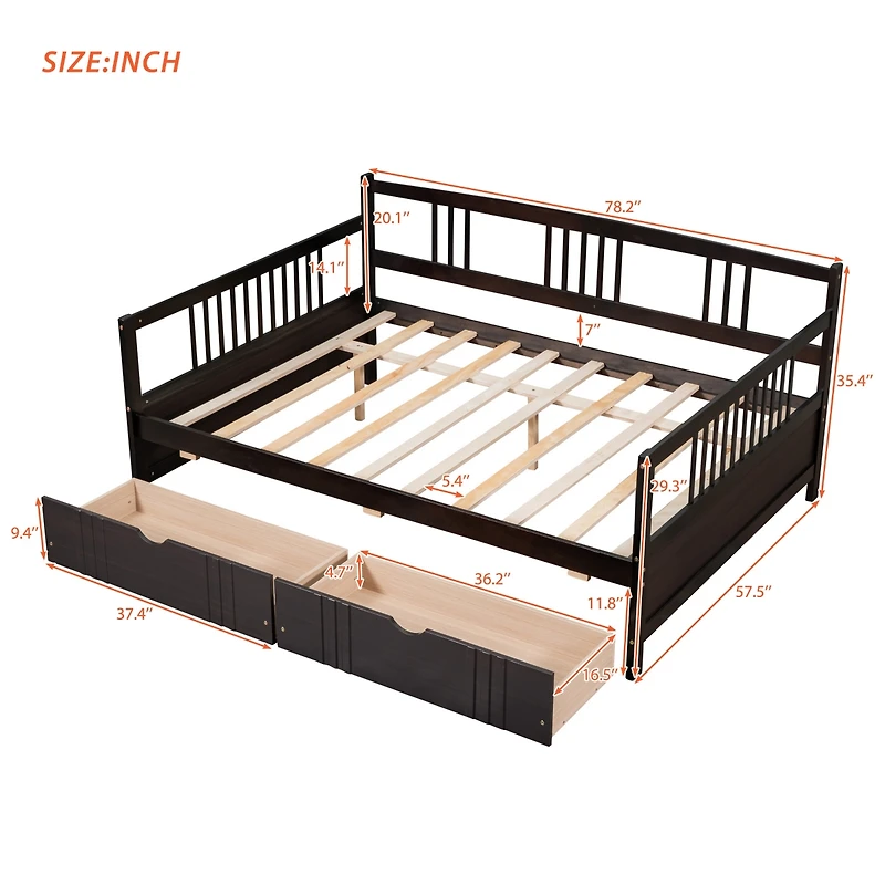 Streamdale Full Daybed Wood Bed With Two Drawers