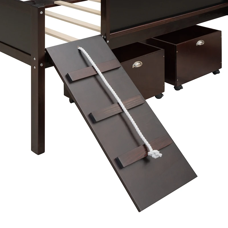 Streamdale Twin Loft Bed Wood With Two Storage Boxes