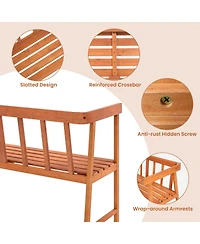 Slickblue Outdoor Acacia Wood Bench with Backrest and Armrests