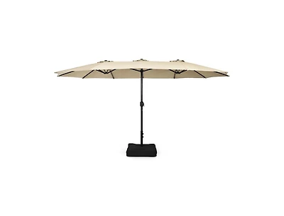 15 Feet Double-Sided Twin Patio Umbrella with Crank and Base