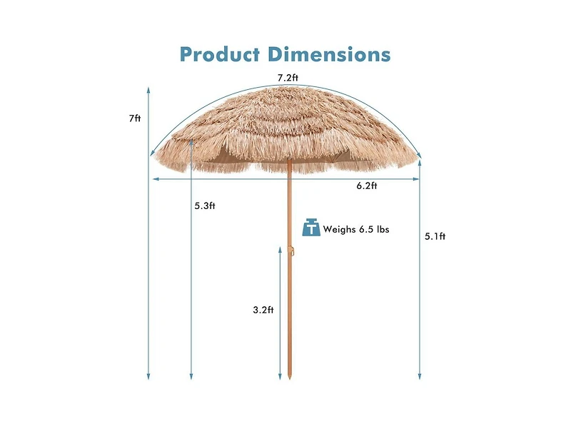 Slickblue 7.2 Feet Patio Thatched Tiki Umbrella Hawaiian Hula Beach Umbrella