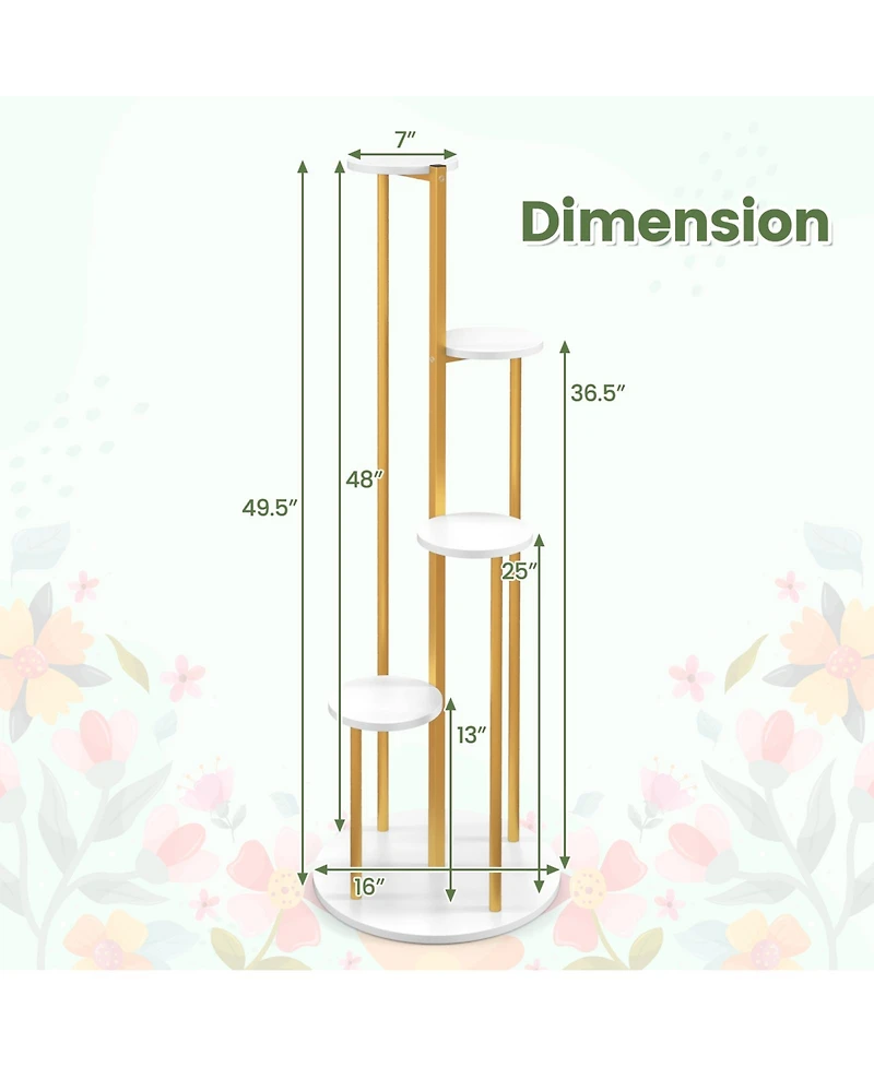 Slickblue Indoor Metal Plant Stand Corner Plant Shelf for Potted Plant with Golden Metal Frame-White