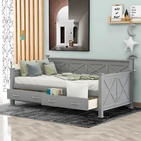 Simplie Fun Twin Size Daybed With 2 Large Drawers, X-Shaped Frame, Modern And Rustic Casual Style Daybed