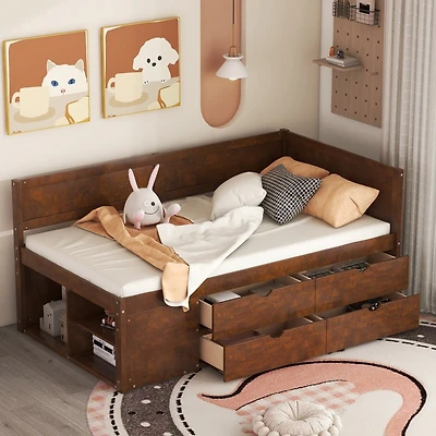 Streamdale Twin Size Daybed With Drawers And Shelves, Gray