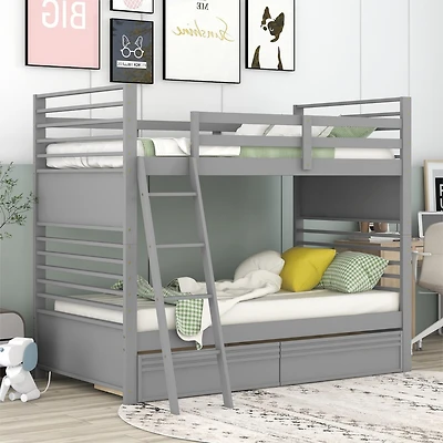 Streamdale Twin Over Twin Wood Bunk Bed With Two Drawers