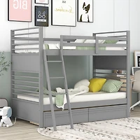 Streamdale Twin Over Twin Wood Bunk Bed With Two Drawers