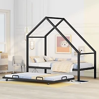 Streamdale Metal House Bed With Trundle, Twin Size House Bed