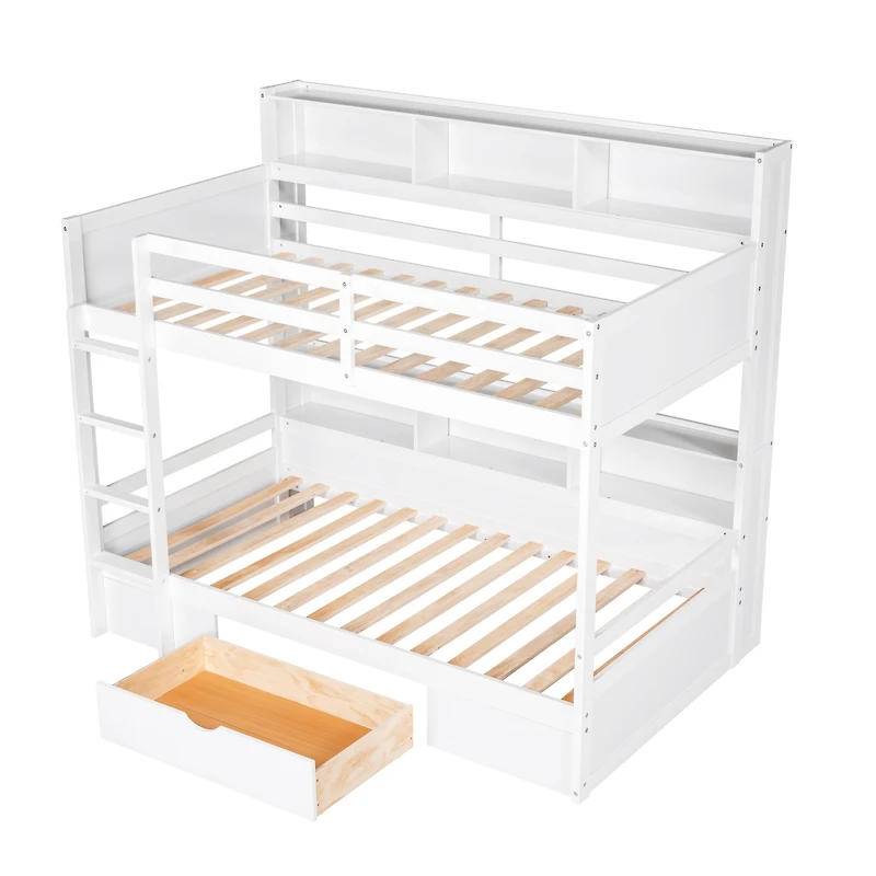 Streamdale Twin Bunk Bed with Shelves and Drawer