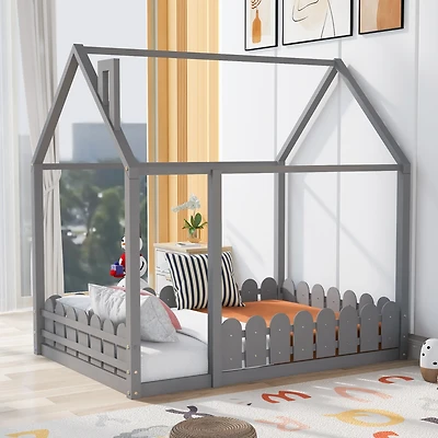 Streamdale Full Wood House Bed with Fence