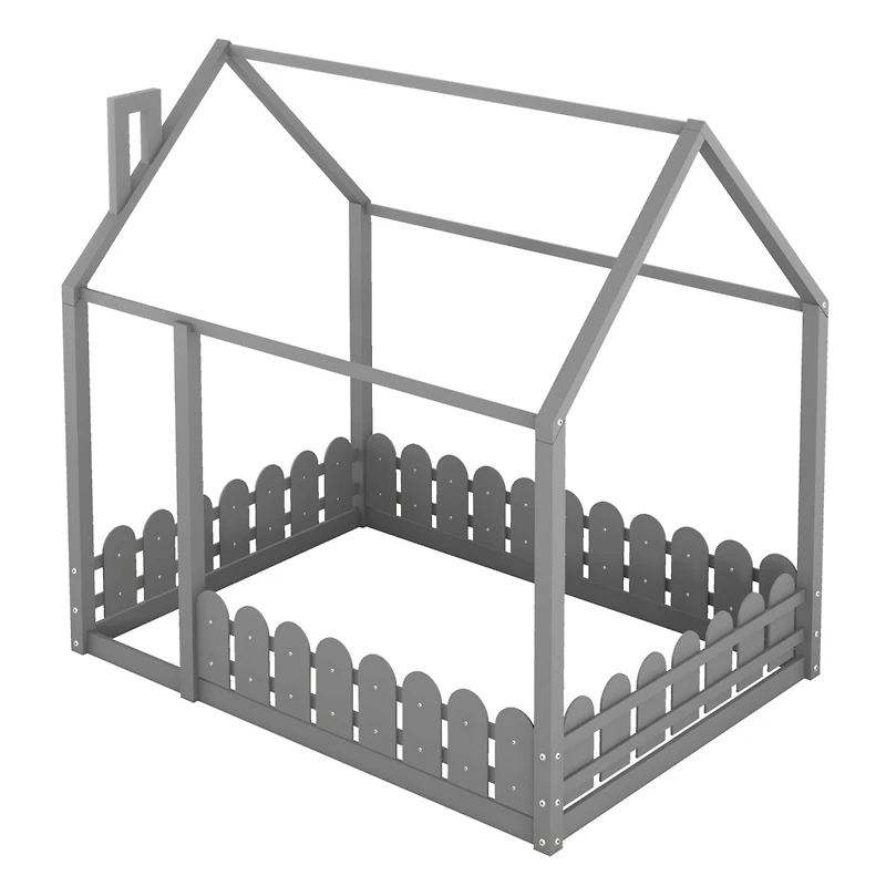 Streamdale Full Wood House Bed with Fence