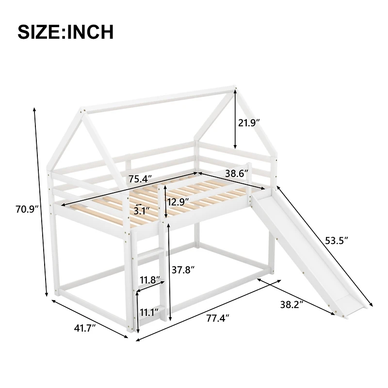Streamdale Twin Size Bunk House Bed With Slide And Ladder
