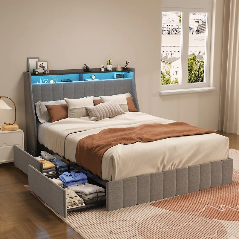 Simplie Fun Led Queen Bed Frame with Storage Drawers