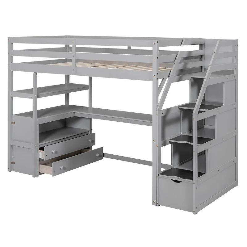 Streamdale Loft Bed with Desk, Drawers, Shelves & Staircase
