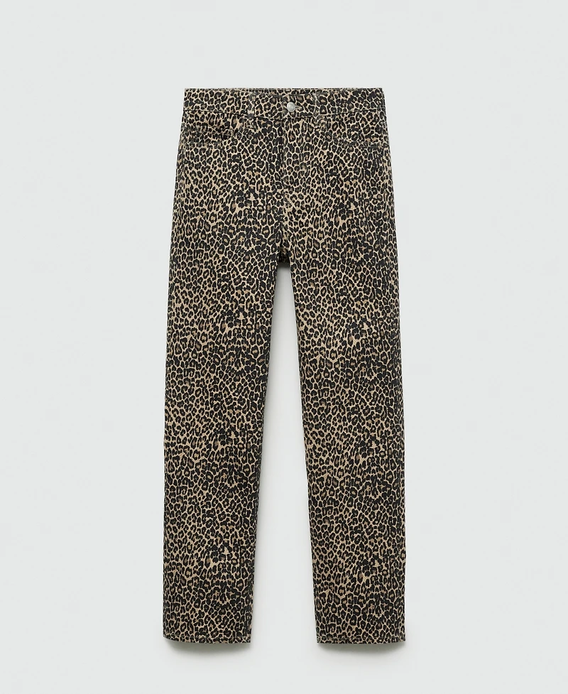 Mango Women's Leopard-Print Straight Jeans