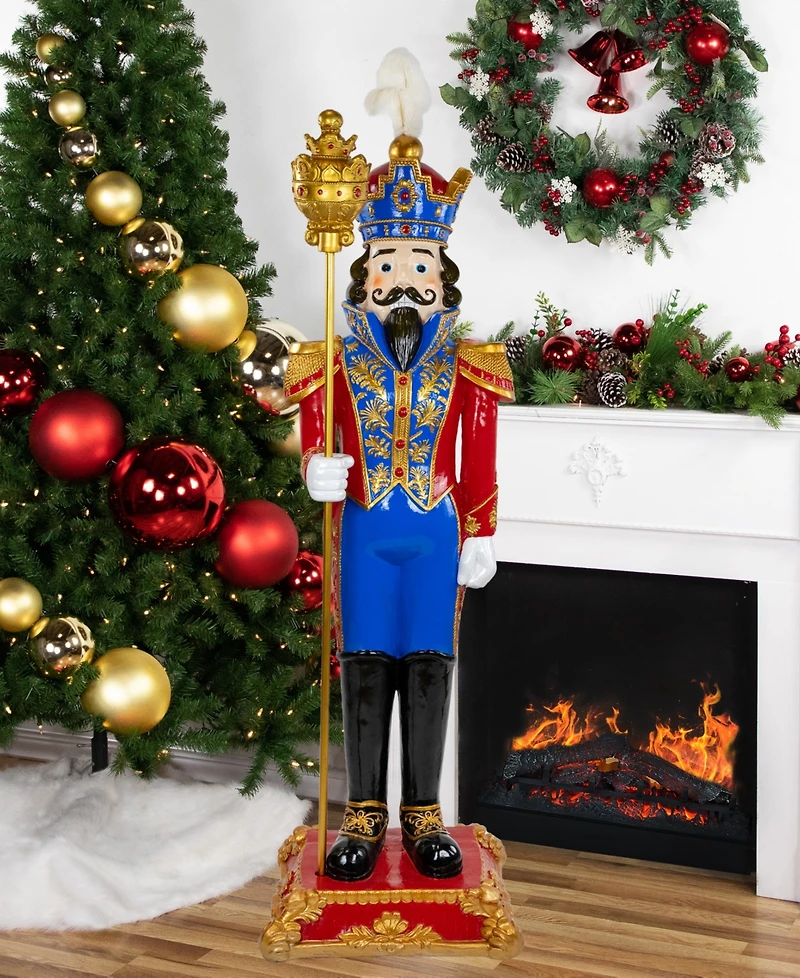 Northlight White and Gold Standing Christmas Nutcracker Soldier Holding a Sceptor 6.5 ft