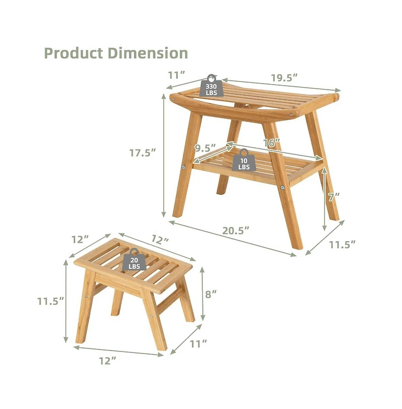 Slickblue Wicker Shower Seat Bench with Underneath Storage Shelf-Natural