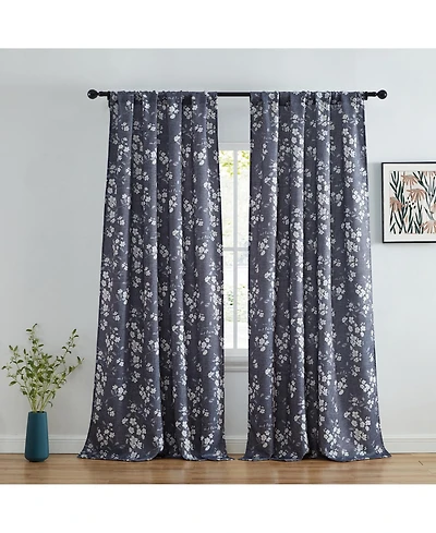 Hlc.me Ashley Floral Patterned Light Blocking Curtain Rod Pocket Pole Top Panels