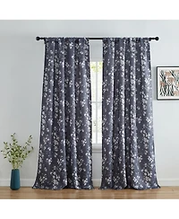 Hlc.me Ashley Floral Patterned Light Blocking Curtain Rod Pocket Pole Top Panels