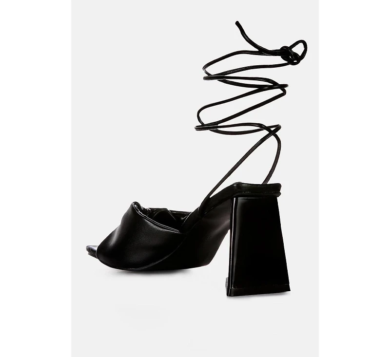 Primavera Ruched Triangular Heel Lace Up Sandal