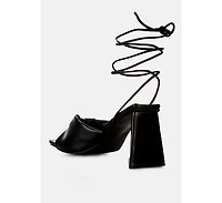 Primavera Ruched Triangular Heel Lace Up Sandal
