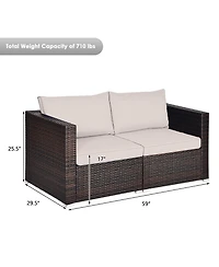 Gymax 2PCS Rattan Corner Sofa Set Patio Outdoor Furniture Set w/ 4 Beige Cushions