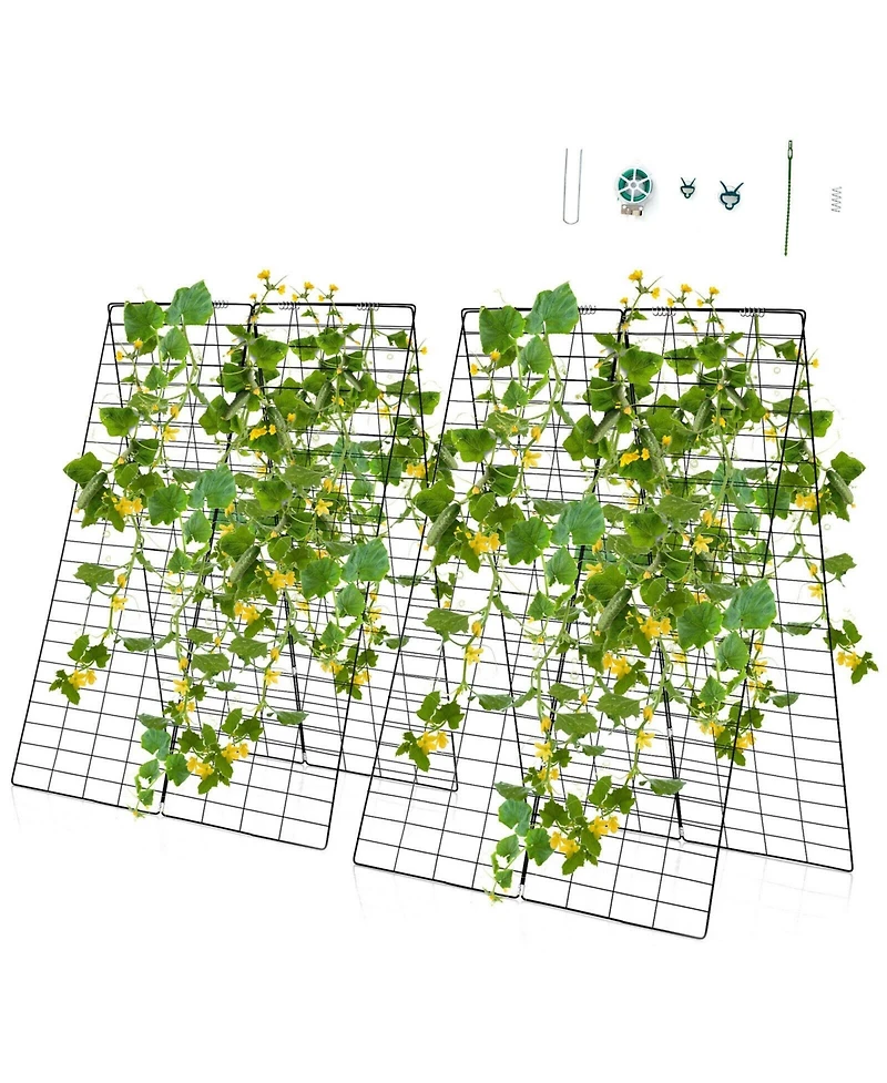Slickblue 2 Pieces Foldable A-Frame Trellis Plant Supports with Twist Ties-Green