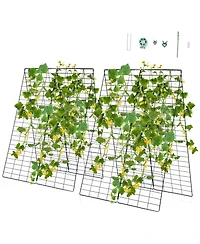 Slickblue 2 Pieces Foldable A-Frame Trellis Plant Supports with Twist Ties-Green