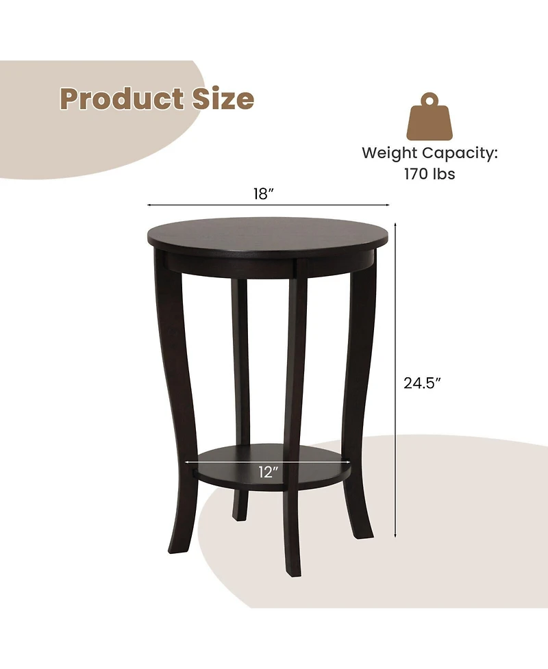 Slickblue 2-tier Round End Table with Solid Wood Legs