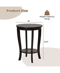 Slickblue 2-tier Round End Table with Solid Wood Legs