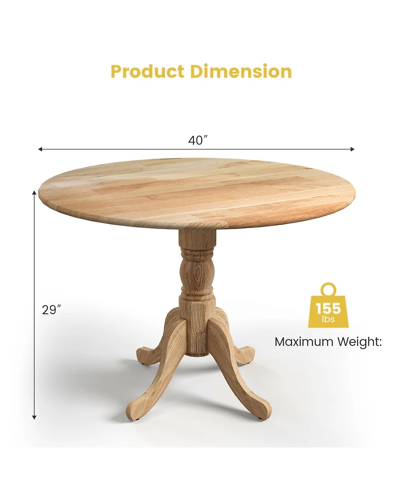 Round Wooden Dining Table with Curved Trestle Legs for Kitchen or Room