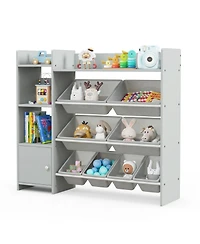 4-Tier Kids Toy Storage Organizer Bookshelf and Rack with Door