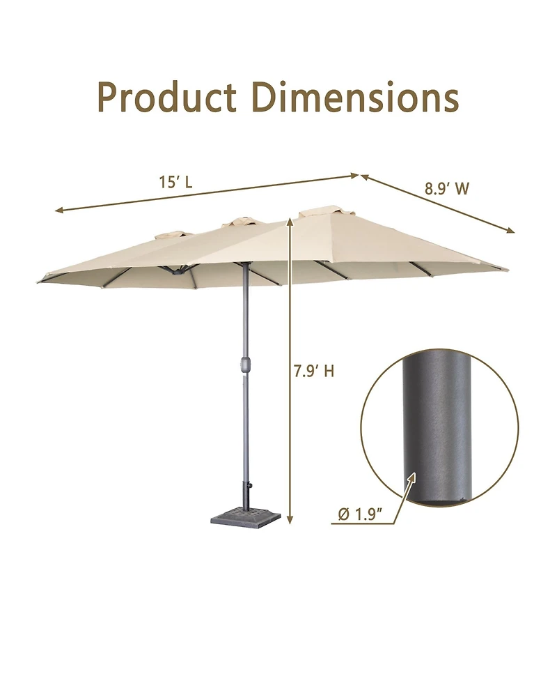Mondawe 15x9 ft Double-Sided Rectangular Outdoor Twin Patio Market Umbrella