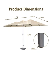 Mondawe 15x9 ft Double-Sided Rectangular Outdoor Twin Patio Market Umbrella