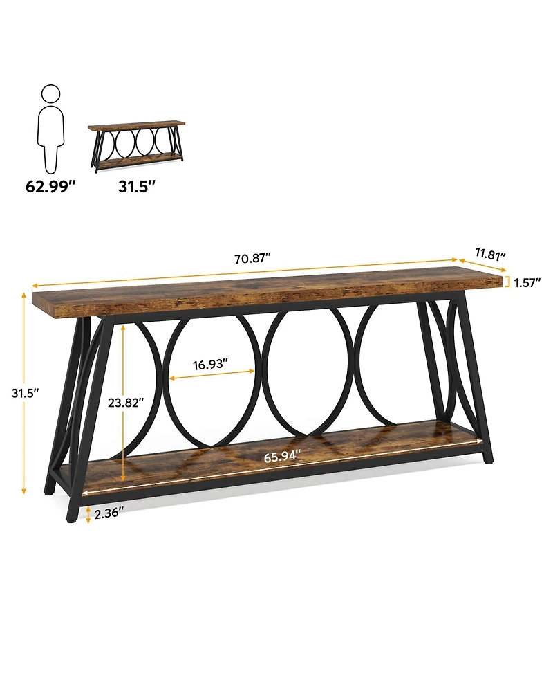 Tribesigns 70.9 inch Extra Long Console Table, Industrial Sofa Table Behind Couch with 2 Tier Storage Shelf, Narrow Entryway Hallway Accent