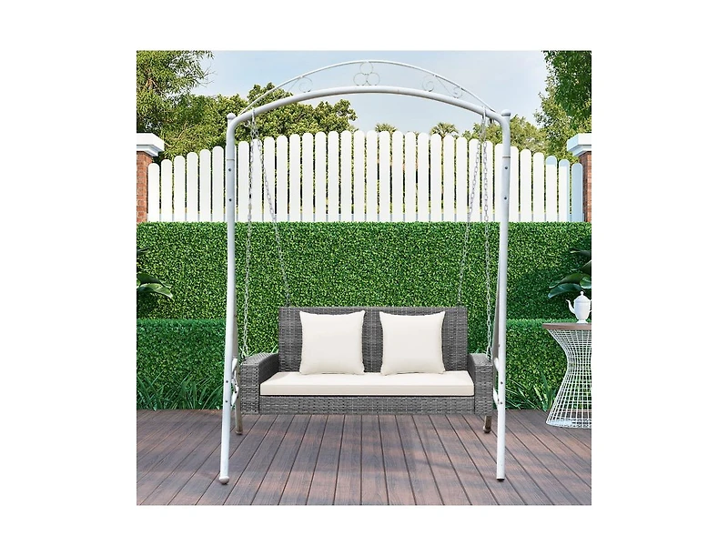 Slickblue 2-Person Patio Pe Wicker Hanging Porch Swing Bench Chair Cushion 800 Pounds