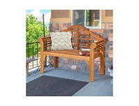 Slickblue 49 Inch Eucalyptus Wood Outdoor Folding Bench with Backrest Armrest for Patio Garden