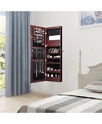Sugift Lockable Wall Door Mounted Mirror Jewelry Cabinet with Led Lights