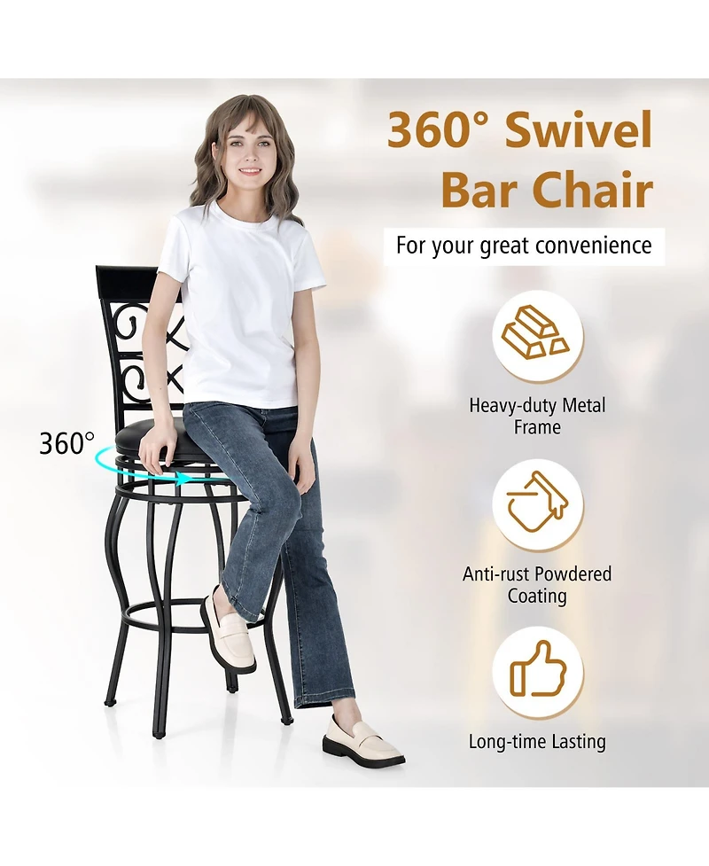 Set of 2 30 Inch Bar Stool with Backrest and Footrest