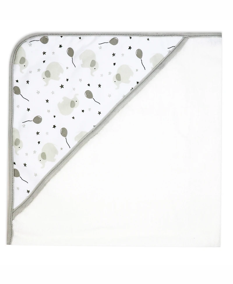 Tendertyme Baby Boys and Baby Girls Elephant and Balloons Hooded Bath Towel and Wash Cloth Set